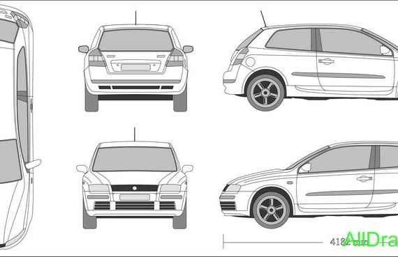 Fiat Stilo 3door & 5door (2001) (Фиат Стило 3дверный & 5дверный (2001)) - чертежи (рисунки) автомобиля